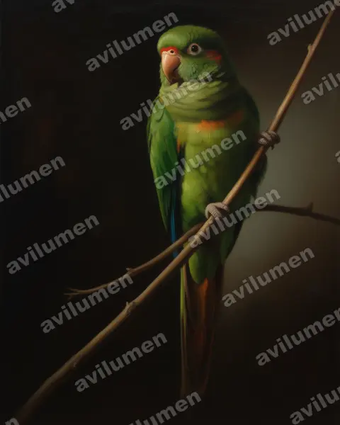 Santa Marta Parakeet（Pyrrhura viridicata）的油画插画