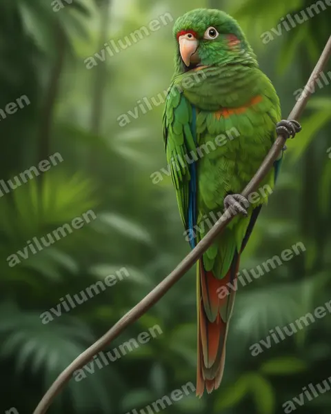 Santa Marta Parakeet（Pyrrhura viridicata）的写实插画