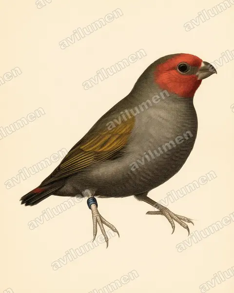 Ilustración en Lámina antigua: Pytilia hypogrammica (Estrilda aliamarilla)