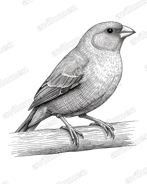 Ilustración en Tinta: Pytilia hypogrammica (Estrilda aliamarilla)
