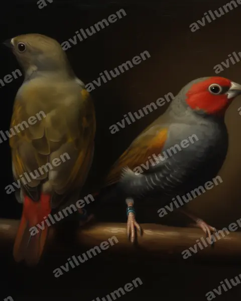 Ilustración en Óleo: Pytilia hypogrammica (Estrilda aliamarilla)