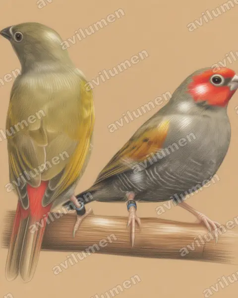 Ilustración en Lápiz de color: Pytilia hypogrammica (Estrilda aliamarilla)