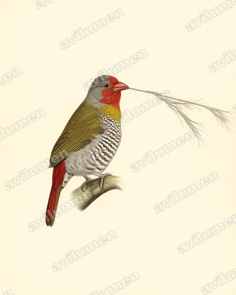 Illustration im Stil Historische Tafel: Buntastrild (Pytilia melba)