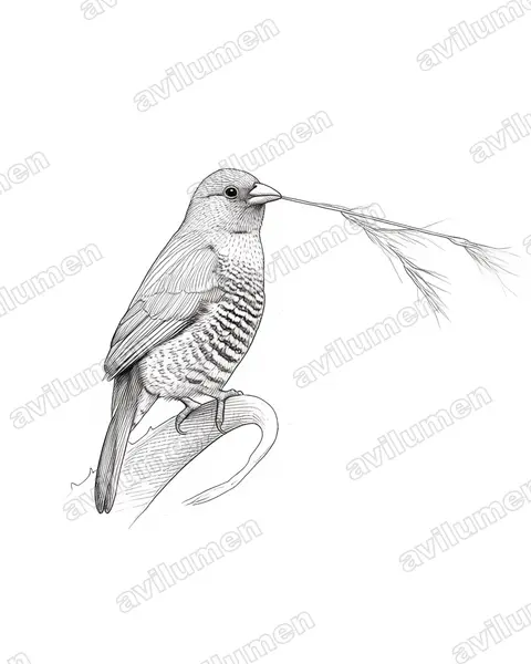 Illustration im Stil Tusche: Buntastrild (Pytilia melba)