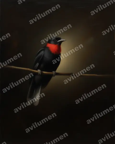 Illustration Huile : Querula purpurata (Coracine noire)