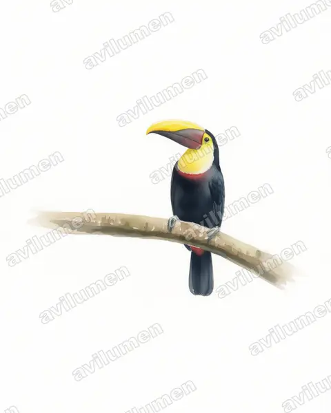 Illustration im Stil Aquarell: Goldkehltukan (Ramphastos ambiguus)