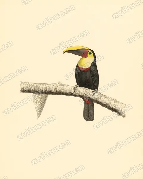 Illustration im Stil Historische Tafel: Goldkehltukan (Ramphastos ambiguus)