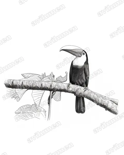 Illustration im Stil Tusche: Goldkehltukan (Ramphastos ambiguus)