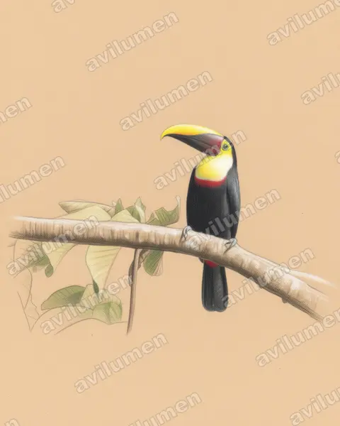 Illustration im Stil Buntstift: Goldkehltukan (Ramphastos ambiguus)