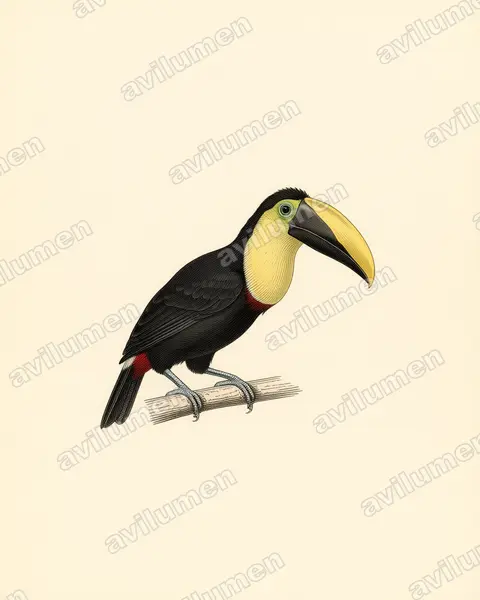 Illustration im Stil Historische Tafel: Küstentukan (Ramphastos brevis)