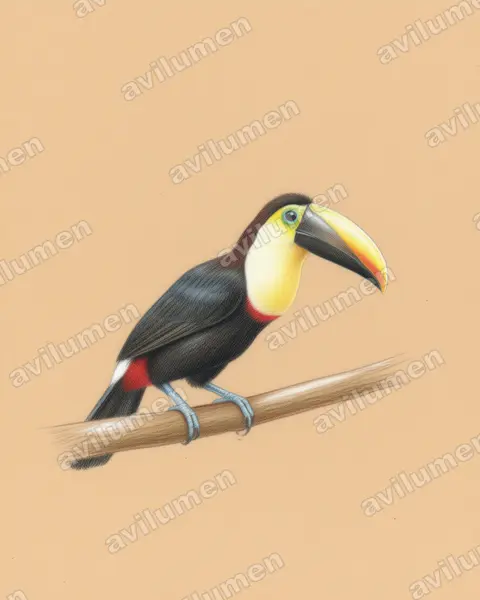 Illustration im Stil Buntstift: Küstentukan (Ramphastos brevis)