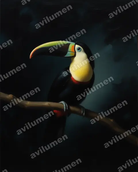 枸櫞喉鵎鵼（Ramphastos citreolaemus）的油画插画