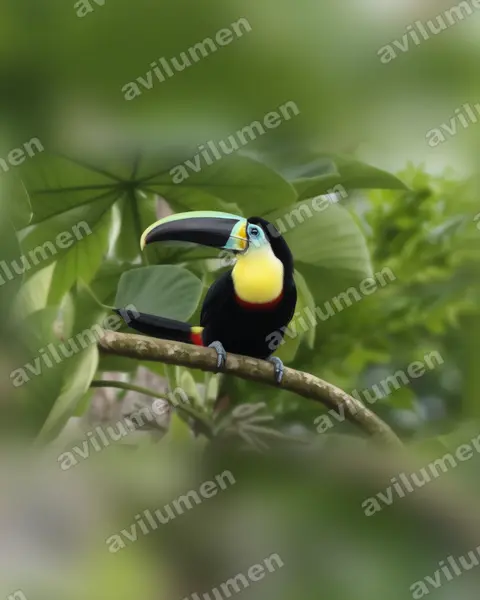 枸櫞喉鵎鵼（Ramphastos citreolaemus）的写实插画
