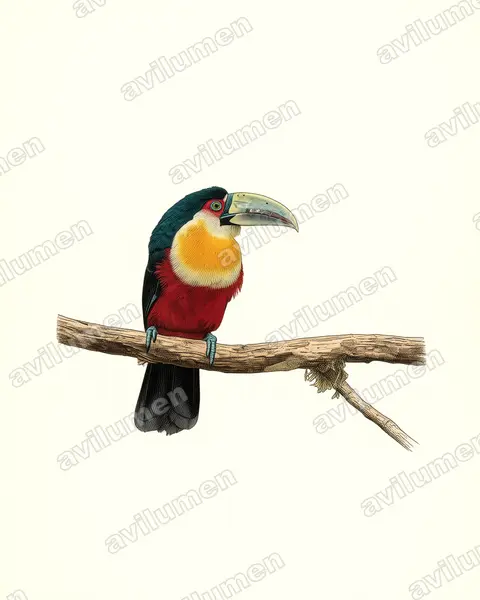 Illustration Planche ancienne : Ramphastos dicolorus (Toucan à ventre rouge)