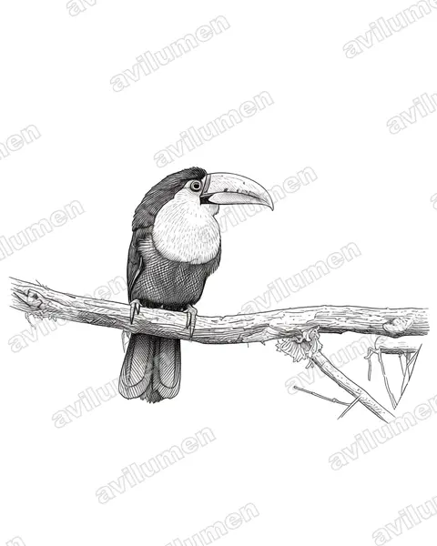 Illustration Encre : Ramphastos dicolorus (Toucan à ventre rouge)