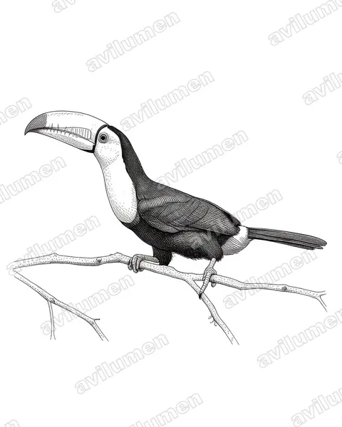 Illustration Encre : Ramphastos sulfuratus (Toucan à carène)