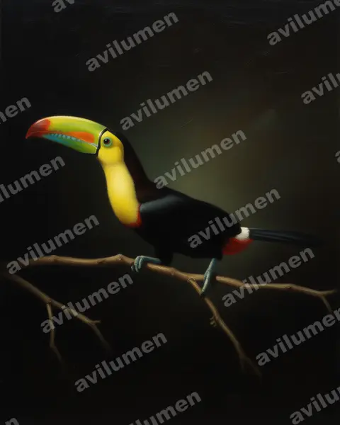 Illustration Huile : Ramphastos sulfuratus (Toucan à carène)