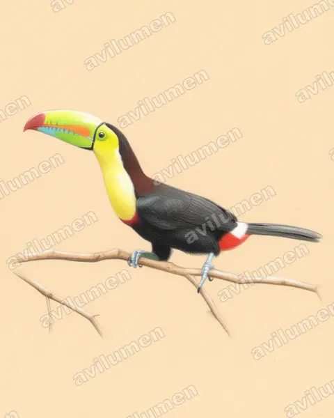 Illustration Crayon de couleur : Ramphastos sulfuratus (Toucan à carène)