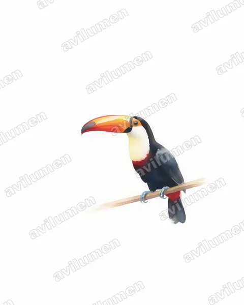 Illustration Aquarelle : Ramphastos tucanus (Toucan à bec rouge)