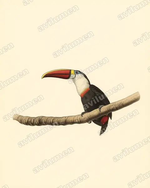Illustration Planche ancienne : Ramphastos tucanus (Toucan à bec rouge)