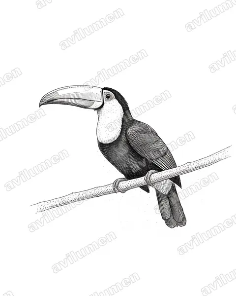 Illustration Encre : Ramphastos tucanus (Toucan à bec rouge)