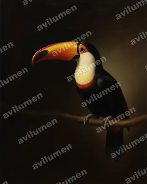 Illustration Huile : Ramphastos tucanus (Toucan à bec rouge)