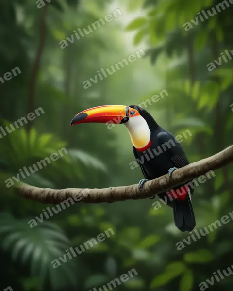Illustration Réaliste : Ramphastos tucanus (Toucan à bec rouge)