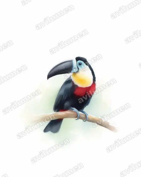 Watercolor illustration: Ramphastos vitellinus (Channel-billed Toucan)
