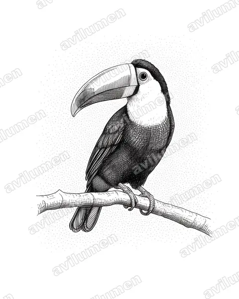 Ink illustration: Ramphastos vitellinus (Channel-billed Toucan)