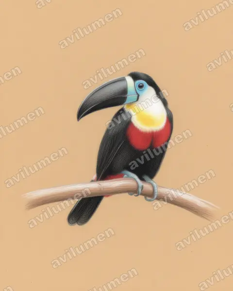Colored pencil illustration: Ramphastos vitellinus (Channel-billed Toucan)