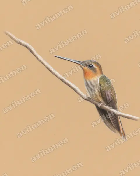 锯嘴蜂鸟（Ramphodon naevius）的彩色铅笔插画