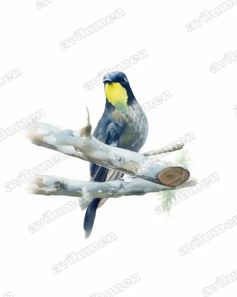 Watercolor illustration: Ramphomicron dorsale (Black-backed thornbill)