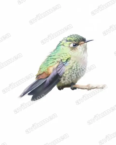 Watercolor illustration: Ramphomicron microrhynchum (Purple-backed thornbill)