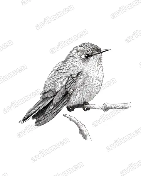 Ink illustration: Ramphomicron microrhynchum (Purple-backed thornbill)