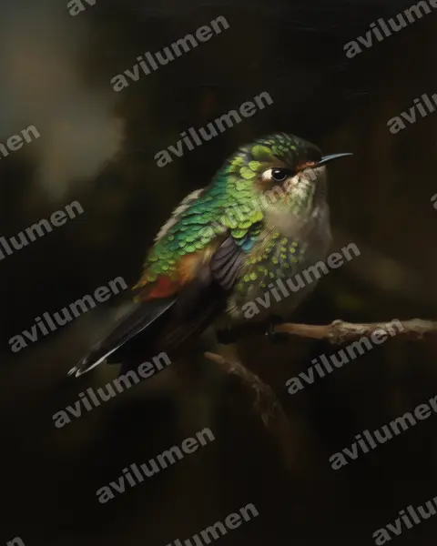 Oil illustration: Ramphomicron microrhynchum (Purple-backed thornbill)