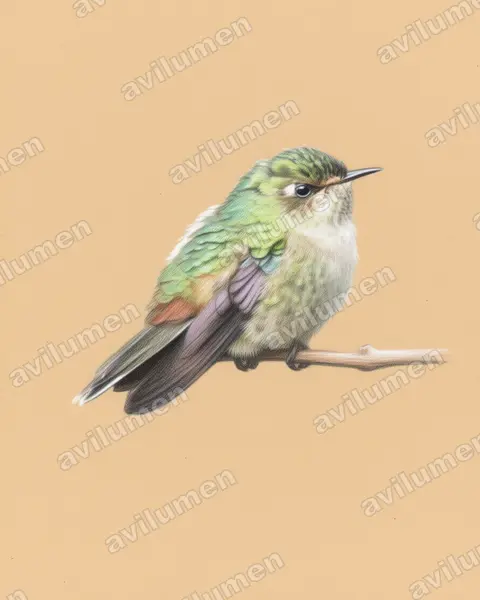 Colored pencil illustration: Ramphomicron microrhynchum (Purple-backed thornbill)