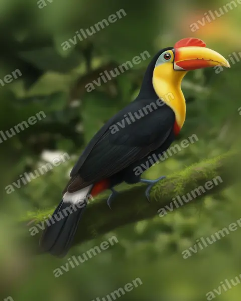 皱盔犀鸟（Rhabdotorrhinus corrugatus）的写实插画