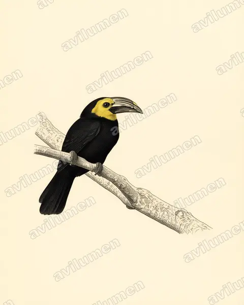 白颊犀鸟(Rhabdotorrhinus exarhatus)的古典图版插画
