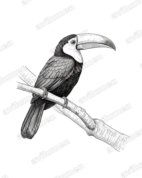 白颊犀鸟(Rhabdotorrhinus exarhatus)的钢笔墨线插画