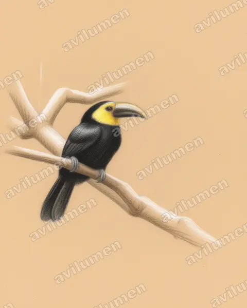 白颊犀鸟(Rhabdotorrhinus exarhatus)的彩色铅笔插画
