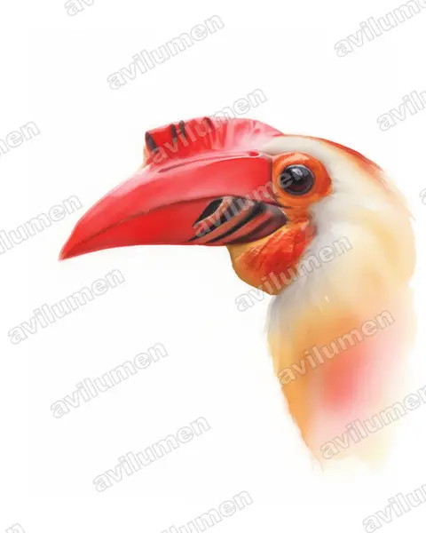 Illustration Aquarelle : Rhabdotorrhinus leucocephalus (Calao de Vieillot)