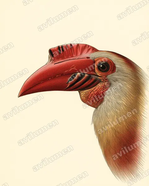 Illustration Planche ancienne : Rhabdotorrhinus leucocephalus (Calao de Vieillot)