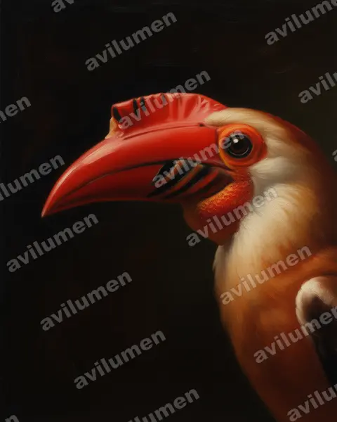 Illustration Huile : Rhabdotorrhinus leucocephalus (Calao de Vieillot)