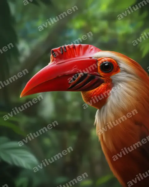 Illustration Réaliste : Rhabdotorrhinus leucocephalus (Calao de Vieillot)
