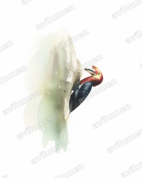 Watercolor illustration: Rhabdotorrhinus waldeni (Walden's Hornbill)