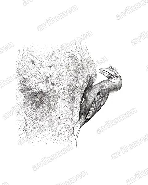 Ink illustration: Rhabdotorrhinus waldeni (Walden's Hornbill)