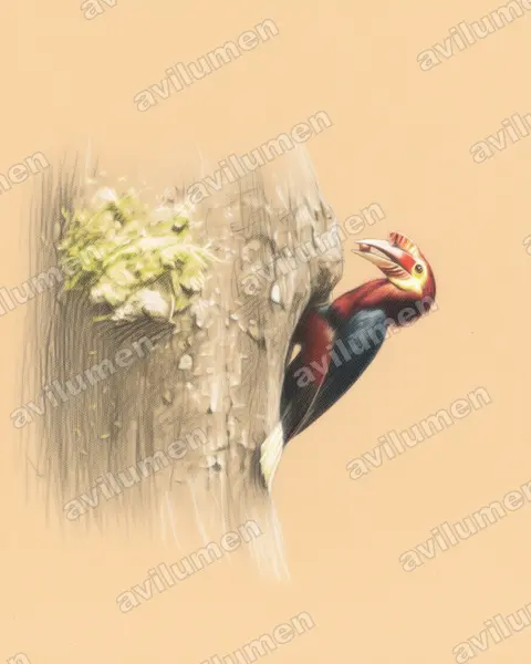 Colored pencil illustration: Rhabdotorrhinus waldeni (Walden's Hornbill)