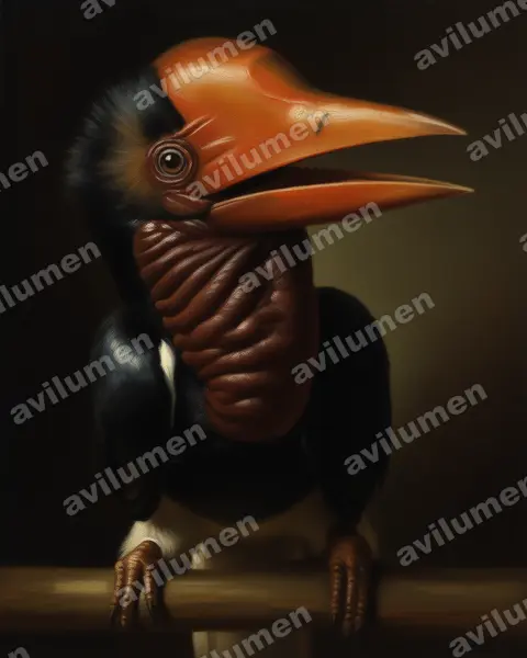 钢盔犀鸟（Rhinoplax vigil）的油画插画