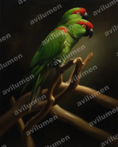 Ilustración en Óleo: Rhynchopsitta pachyrhyncha (Cotorra serrana occidental)