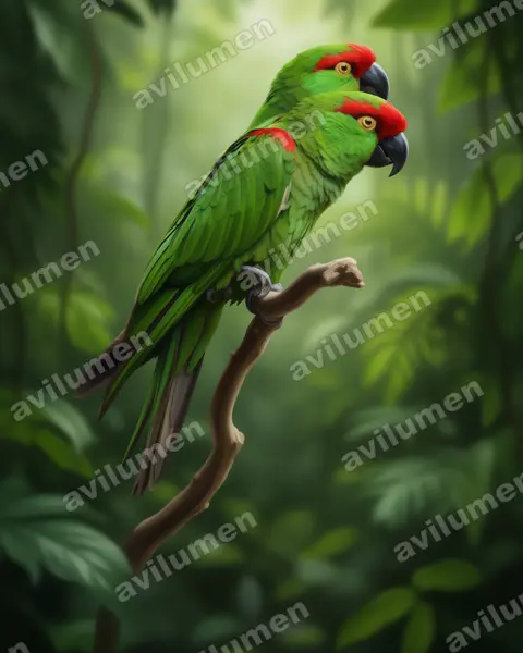 Ilustración en Realista: Rhynchopsitta pachyrhyncha (Cotorra serrana occidental)